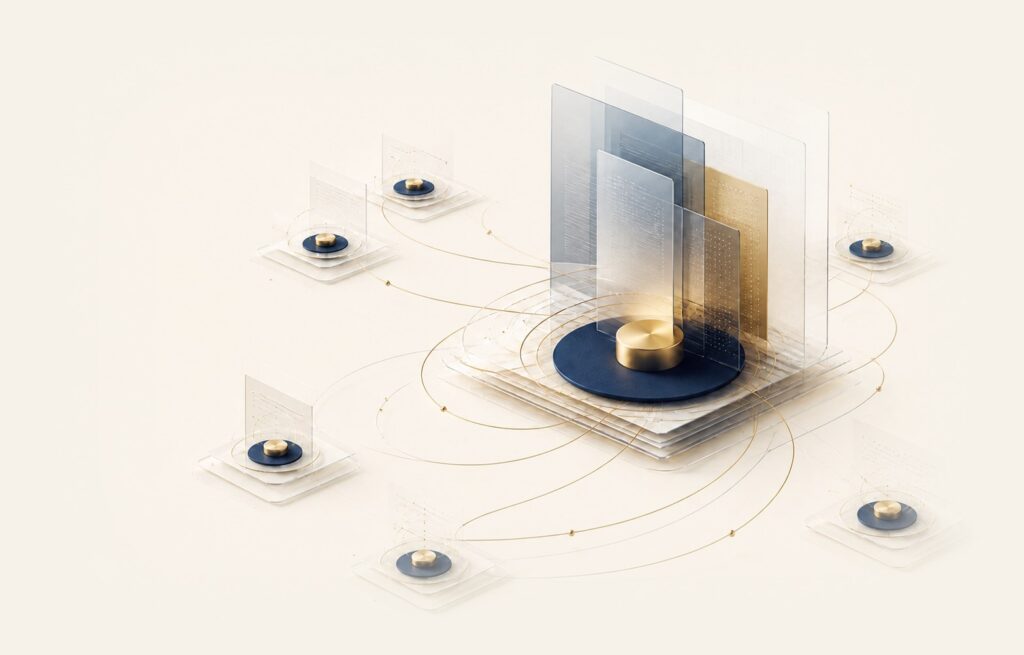 Abstract illustration of centralized regulatory leadership connected with global regulatory consulting for life sciences companies.